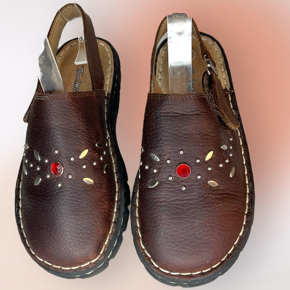 Thom McAn Girls Size 1 Brown 90's Chunky Mules With Leather Strap